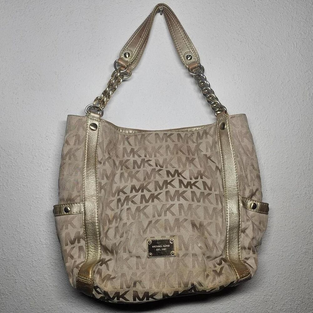micheal kors gold cream shoulder bag